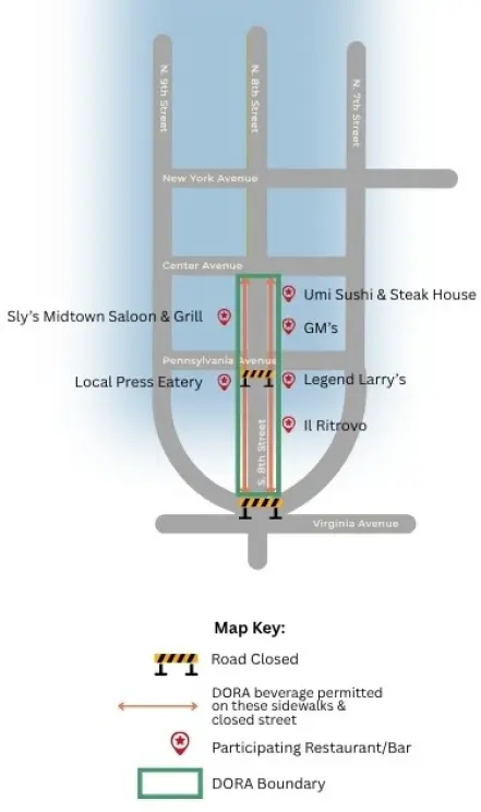 DORA boundary map for the 8th Streatery area in downtown Sheboygan